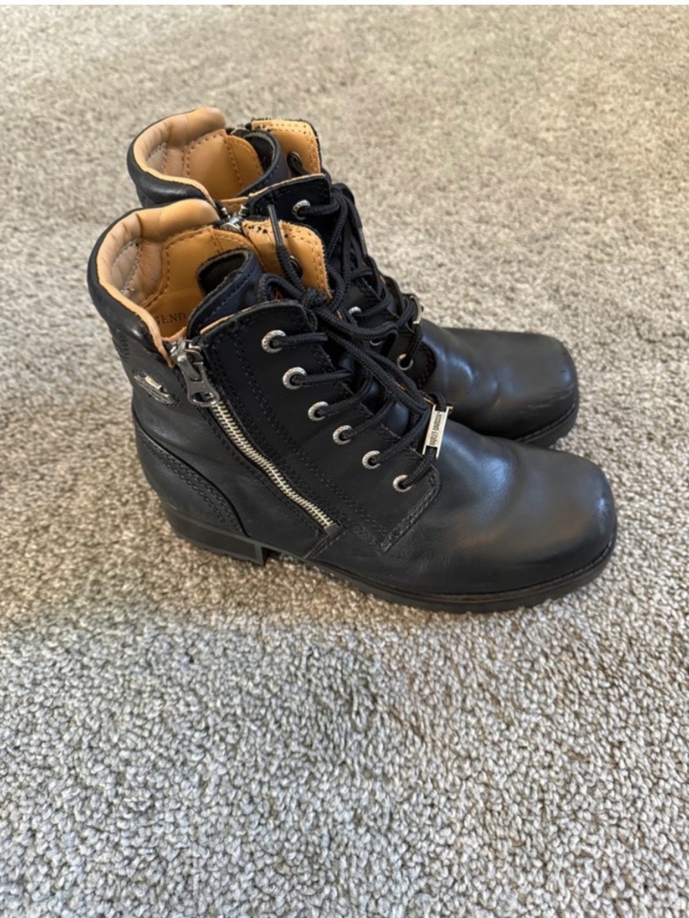 Harley-Davidson Black Leather Lace-Up Ankle Boots with Tan Interior